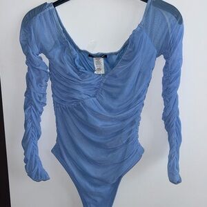 Fashion Nova Light Blue Ruched Bodysuit